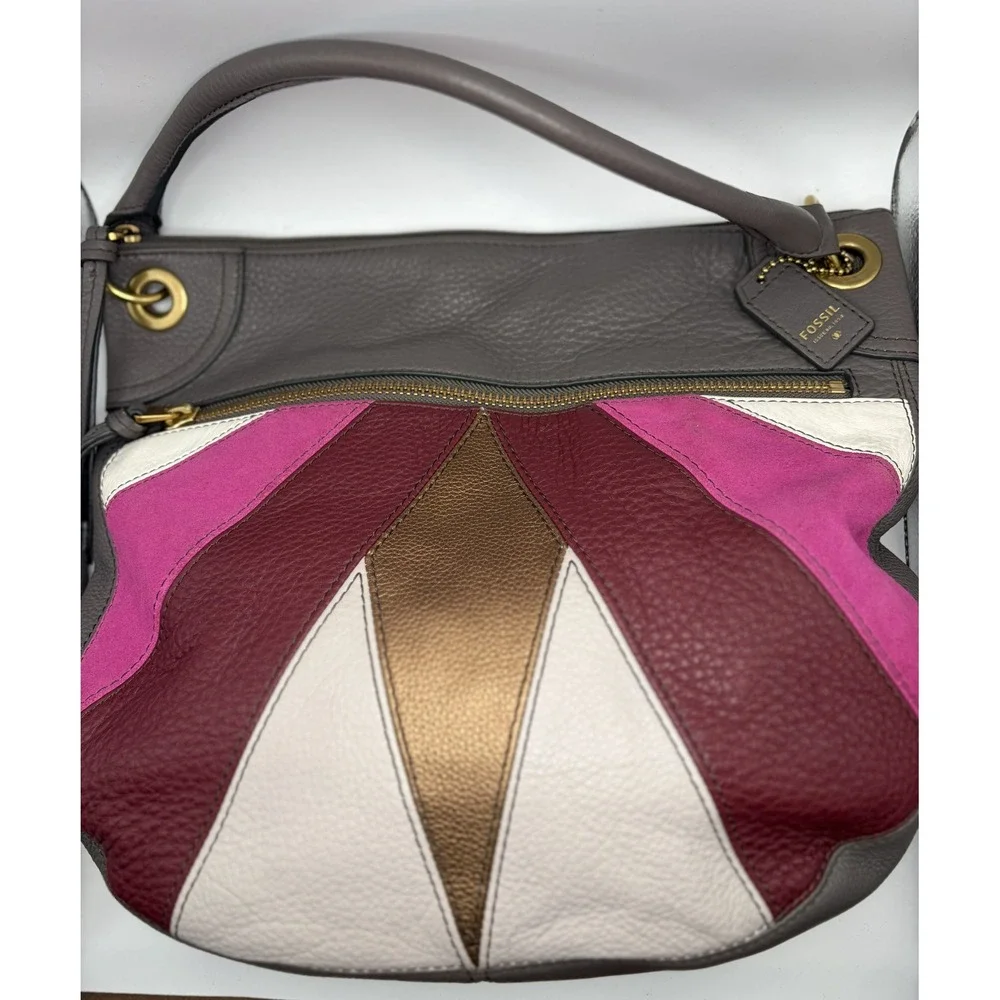 Fossil Karli Large Hobo Bag Pink Multi Leather Suede Colorblock SHB1169664